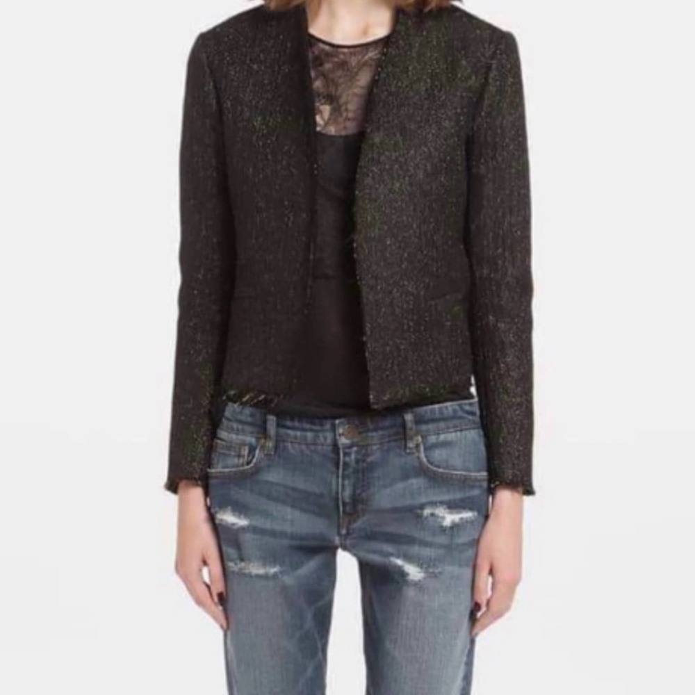 Maje Black Sparkle Tweed Open Blazer
